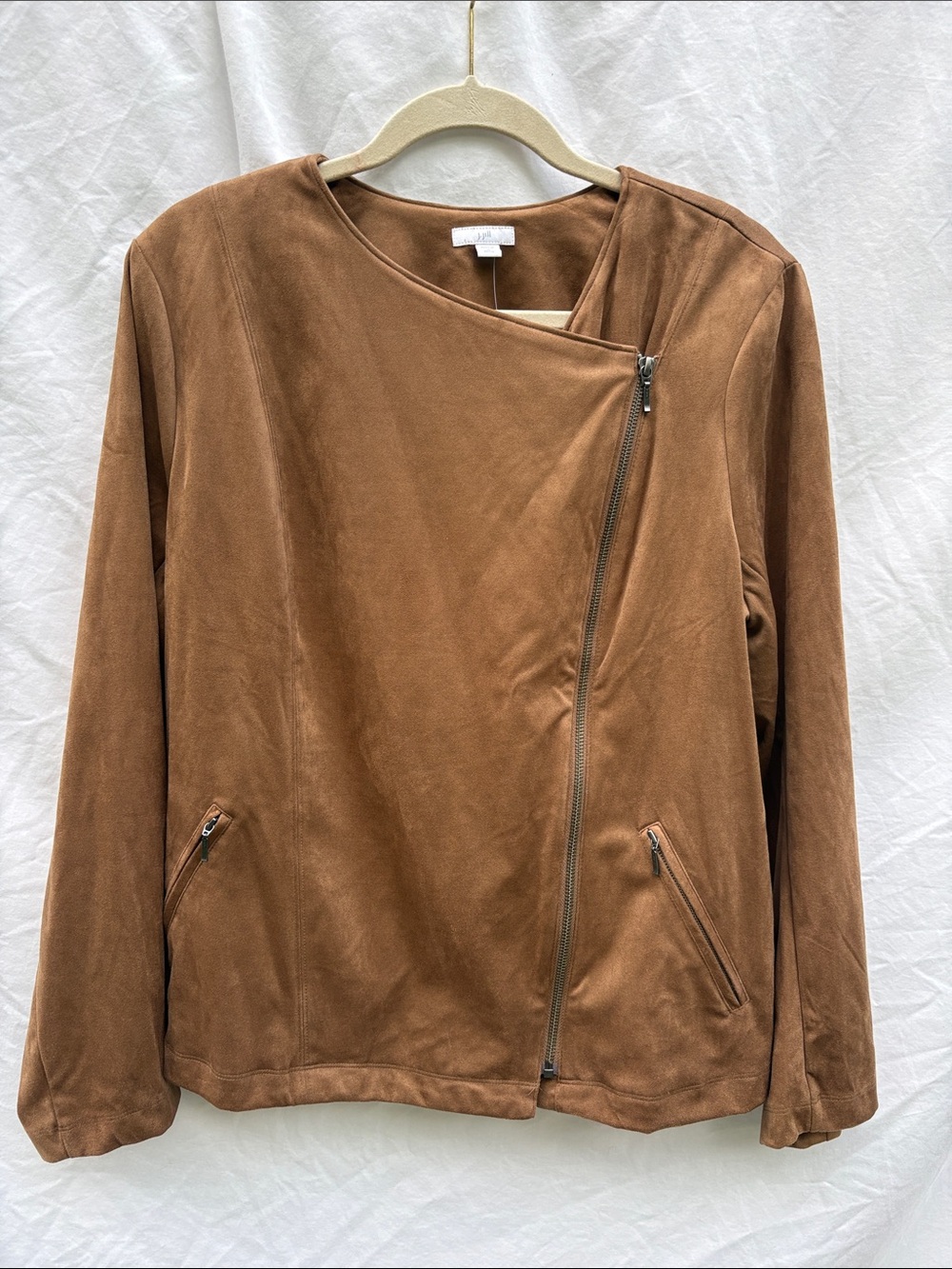J. Jill Brown Suede Asymmetric Zip Jacket